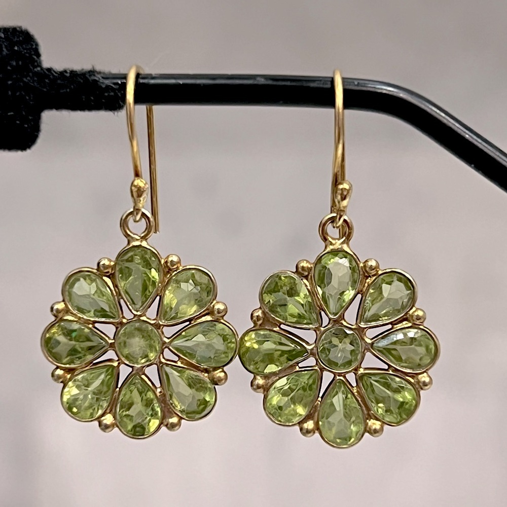 Hebei Peridot 14K YG Sterling Silver Floral Dangle Earrings